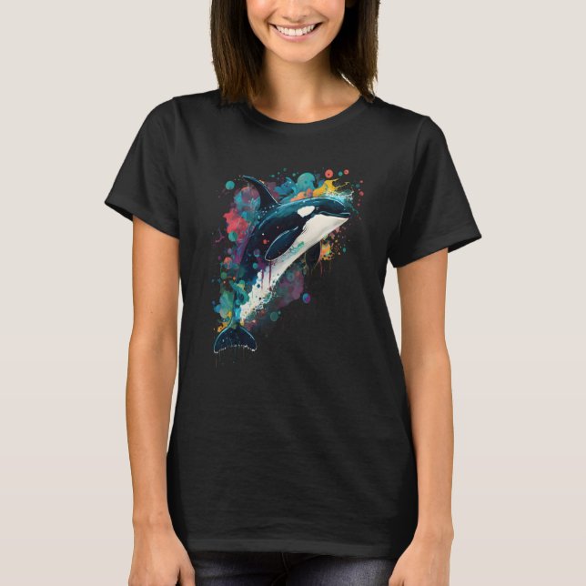Camiseta Colourful mystical orca whale watching dolphin pot (Frente)