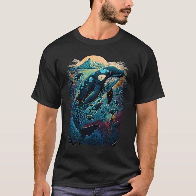 Camiseta Colourful mystical orca whale watching dolphin pot (Frente)