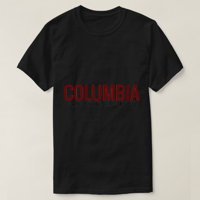 Camiseta Columbia, Carolina do Sul com Coordenadas (Frente do Design)