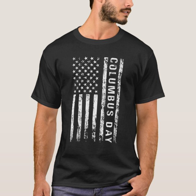 Camiseta Columbus Day Discovery of America USA flag White (Frente)