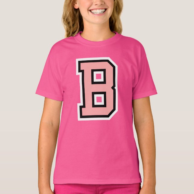 Camiseta Coluna Branca Rosa-Rosa Monograma Inicial B (Frente)