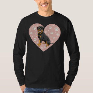 Camiseta Coluna Premium do Rottweiler com Coração Rosa