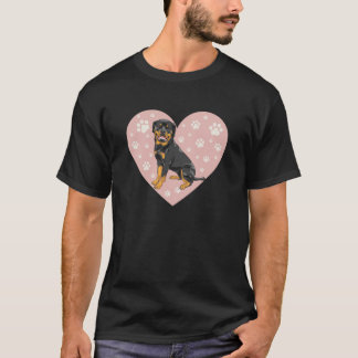Camiseta Coluna Premium do Rottweiler com Coração Rosa