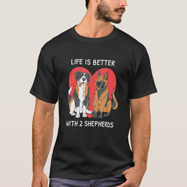 Camiseta Com 2 Pastores Aussie Pastor Alemão (Frente)