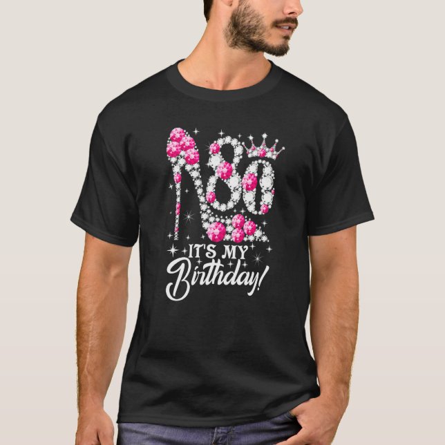 Camiseta Com 80 anos, é o meu 80 Aniversário Pink Diamond S (Frente)