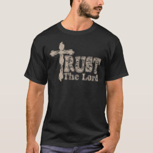 Camiseta com a cruz aflita e palavras Confie no Se