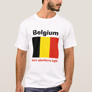 Camiseta com Bandeira da Bélgica + Mapa + Texto
