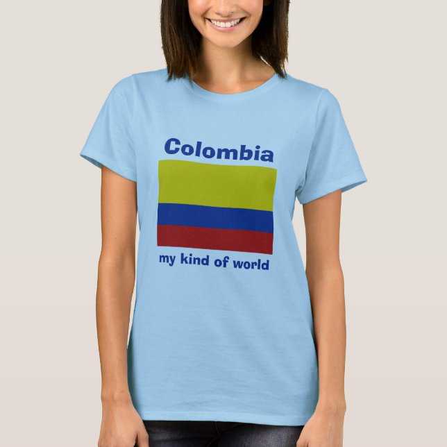 Camiseta com Bandeira da Colômbia + Mapa + Texto (Frente)