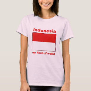 Camiseta com Bandeira da Indonésia + Mapa + Texto