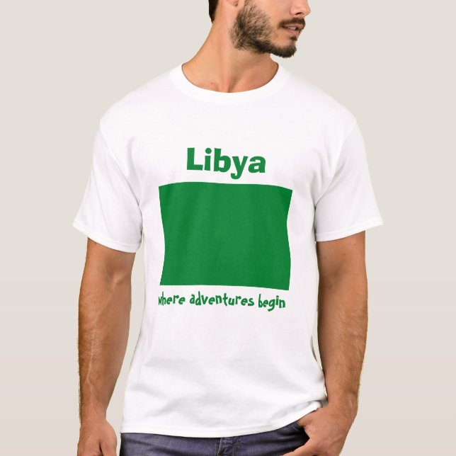 Camiseta com Bandeira da Líbia + Mapa + Texto (Frente)