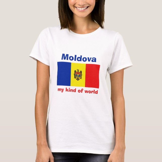 Camiseta com Bandeira da Moldávia + Mapa + Texto (Frente)