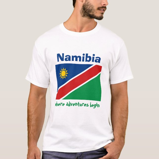 Camiseta com Bandeira da Namíbia + Mapa + Texto (Frente)