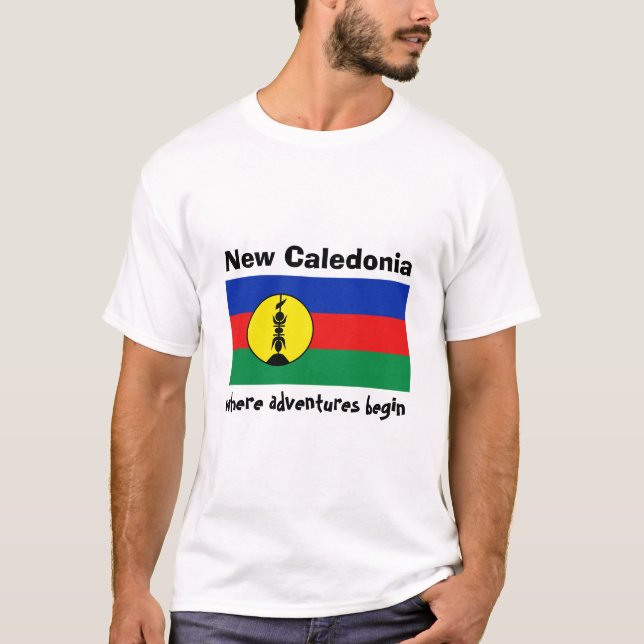 Camiseta com Bandeira da Nova Caledônia + Mapa + T (Frente)