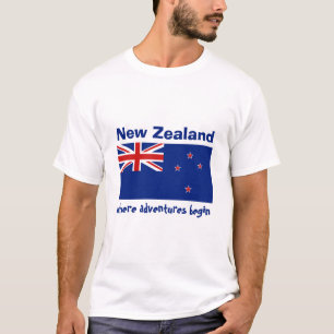 Camiseta com Bandeira da Nova Zelândia + Mapa + Te