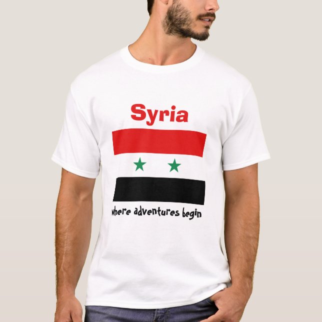 Camiseta com Bandeira da Síria + Mapa + Texto (Frente)