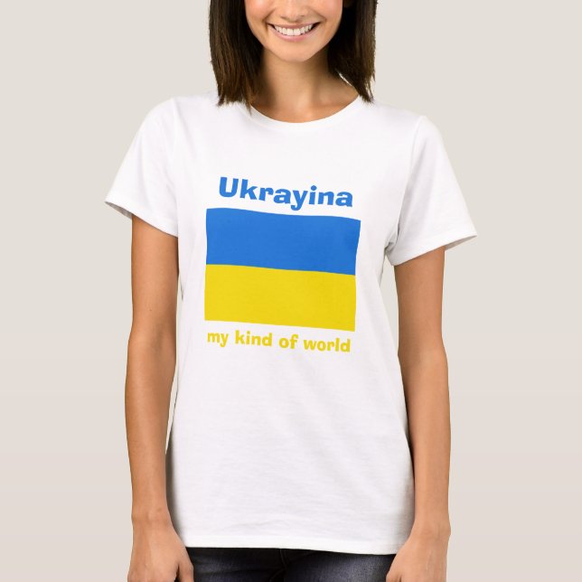 Camiseta com Bandeira da Ucrânia + Mapa + Texto (Frente)