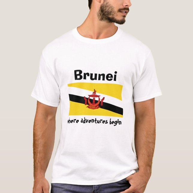 Camiseta com Bandeira de Brunei + Mapa + Texto (Frente)