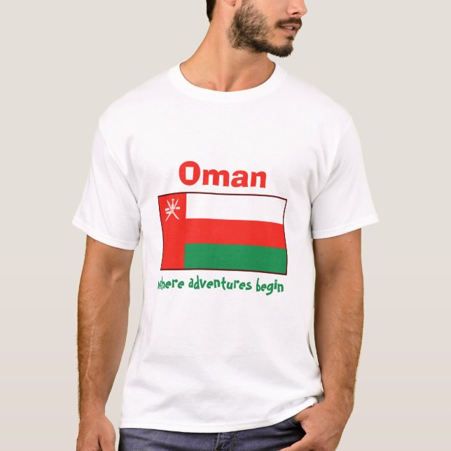 Camiseta com Bandeira de Omã + Mapa + Texto (Frente)