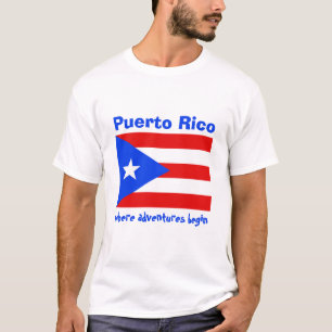 Camiseta com Bandeira de Porto Rico + Mapa + Texto