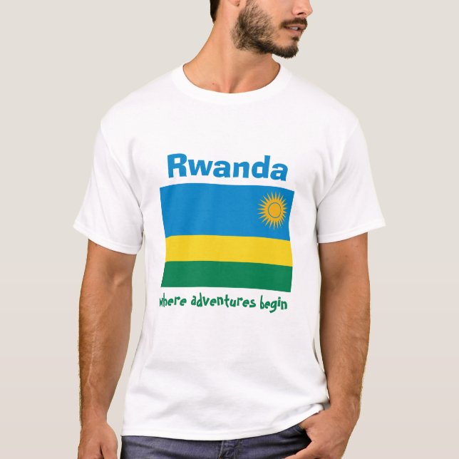 Camiseta com Bandeira de Ruanda + Mapa + Texto (Frente)