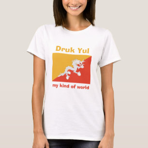 Camiseta com Bandeira do Butão + Mapa + Texto