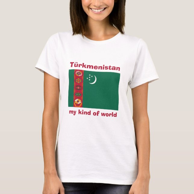Camiseta com Bandeira do Turcomenistão + Mapa + Te (Frente)