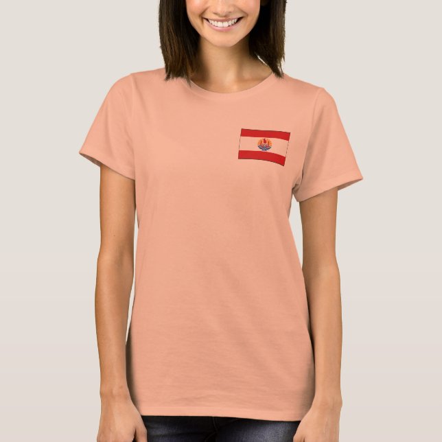 Camiseta com Bandeira e Mapa da Polinésia Francesa (Frente)