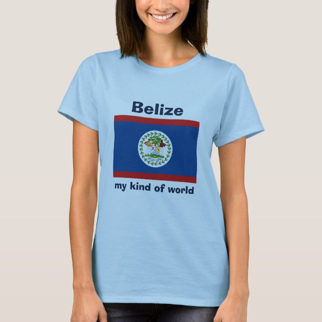Camiseta com Bandeira e Mapa de Belize + Texto (Frente)