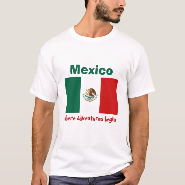 Camiseta com Bandeira e Mapa do México + Texto (Frente)