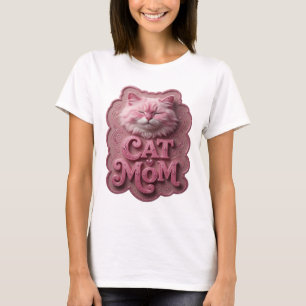 Camiseta com Citação CAT MOM Rosa Divertida