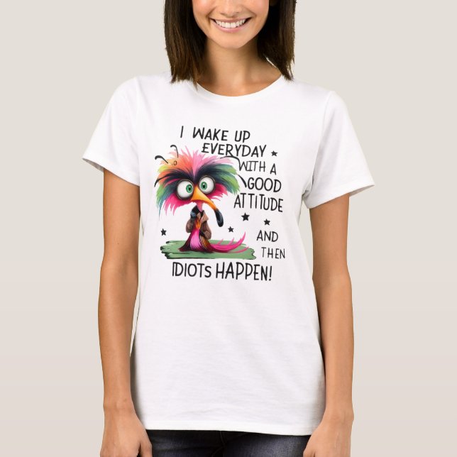 Camiseta com Citação de Atitude de Pássaro Engraça (Frente)