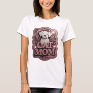 Camiseta com Citação Icônica Rosa CAT MOM