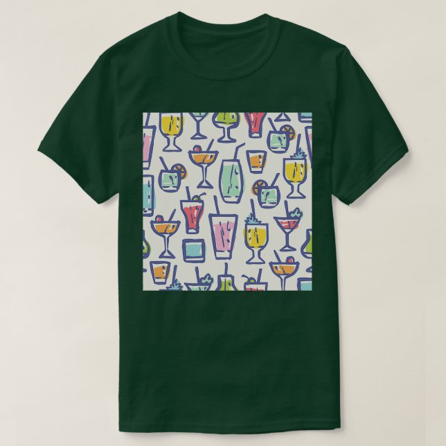 Camiseta com cocktails diferentes Padrão retrô para cocktai (Frente do Design)