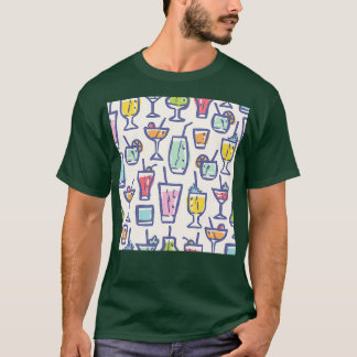 Camiseta com cocktails diferentes Padrão retrô para cocktai