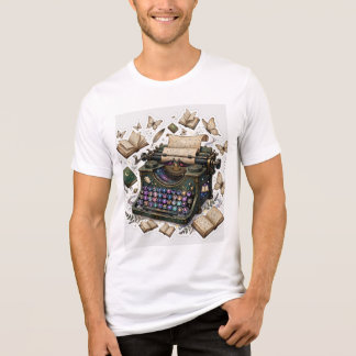 Camiseta com colagem de máquina de escrever antiga