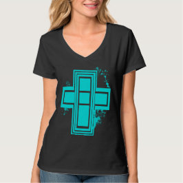 Camiseta com Cruz Grafite Grunge Azul Aqua
