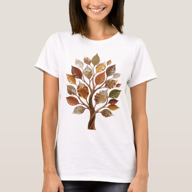 Camiseta com declaração de árvore de folhas de out (Frente)