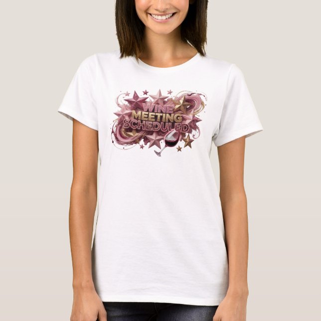Camiseta com declaração de REUNIÃO DE VINHO Rosa E (Frente)