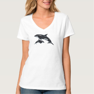 Camiseta com decote em V Baleia Assassina