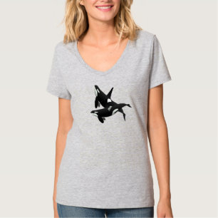 Camiseta com decote em V Baleia Assassina