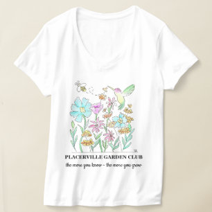 Camiseta com decote em V com desenho de jardim