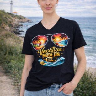 Camiseta com Decote em V Férias na Praia Modo Ativ