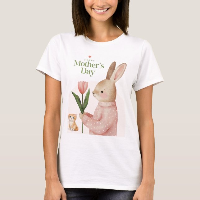camiseta com desenho de gato e coelho (Frente)