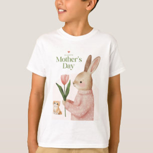 Camiseta com desenho de gato e coelho