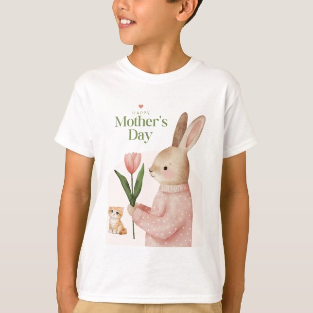 Camiseta com desenho de gato e coelho (Frente)