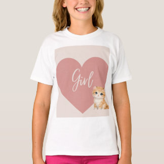 Camiseta com desenho de gato e coração
