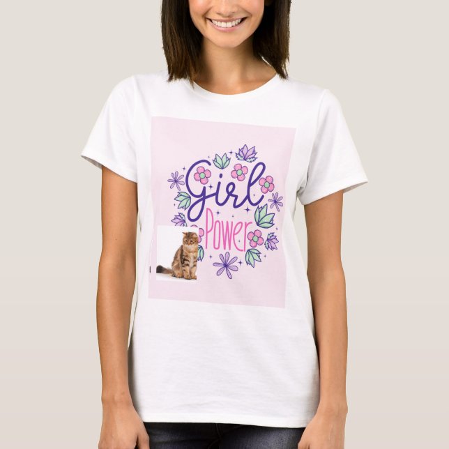 camiseta com desenho de gato e flor (Frente)