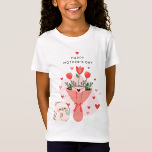 Camiseta com desenho de gato e flores
