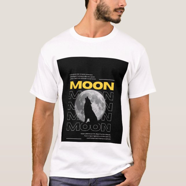 Camiseta com Desenho de Lobo e Lua (Frente)