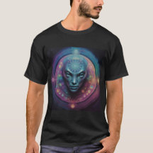camiseta com desenho de mandala alienígena